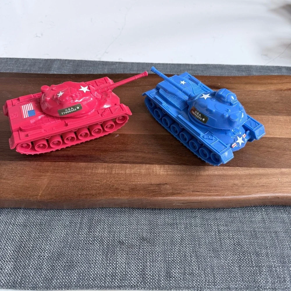 Pair‎ of Tim Mee Toy Patton M48 Tanks - Red & Blue - Made in USA - WWII Military